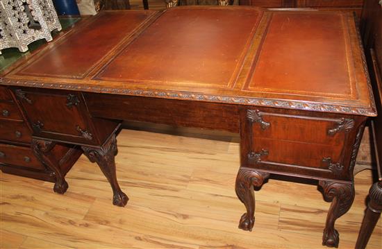 An 18th century style walnut breakfront writing table, 4ft 11.5in. x 3ft 2in. x 2ft 6in.